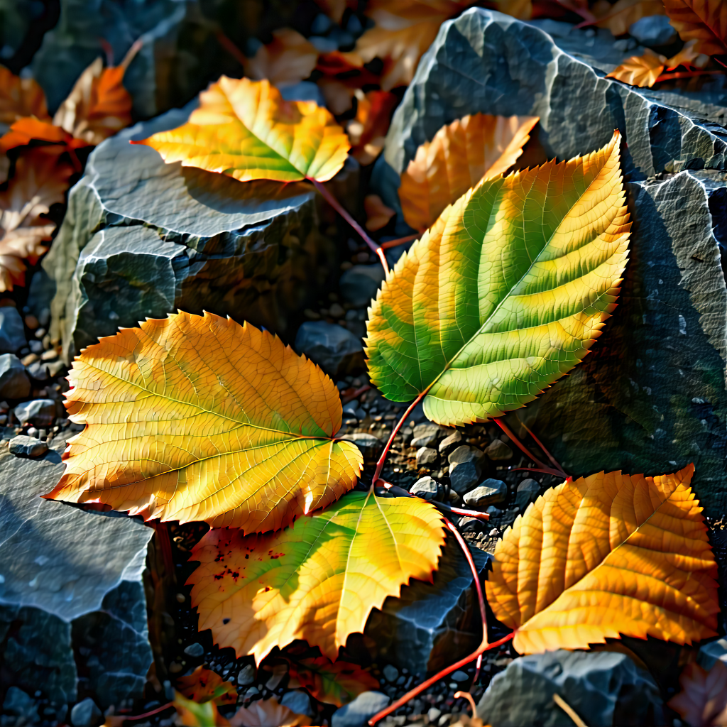 Nature Hdr Photography: Autumn Leaves In Rocky Terrain With Rocky Area