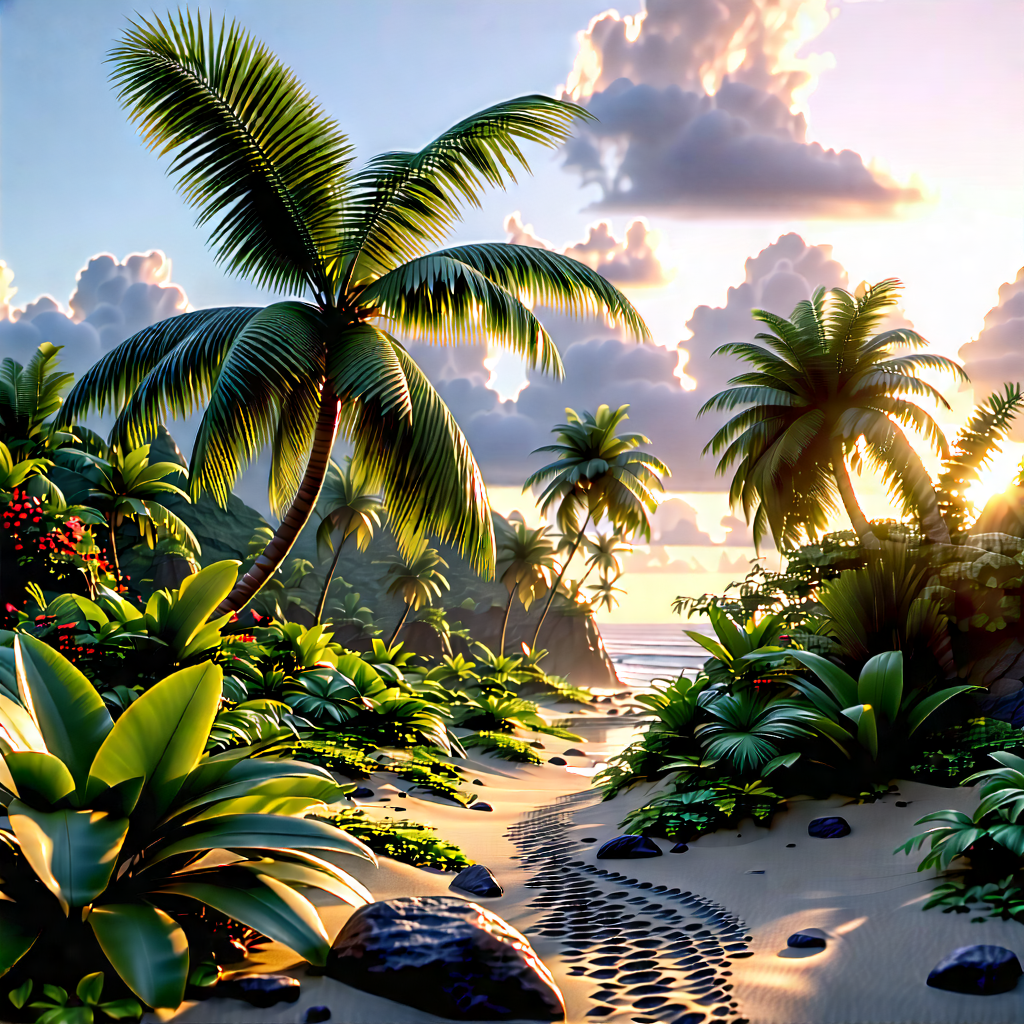 Nature Octane Render: Tropical Plants In Coastal Environment With Beautifully Drawn