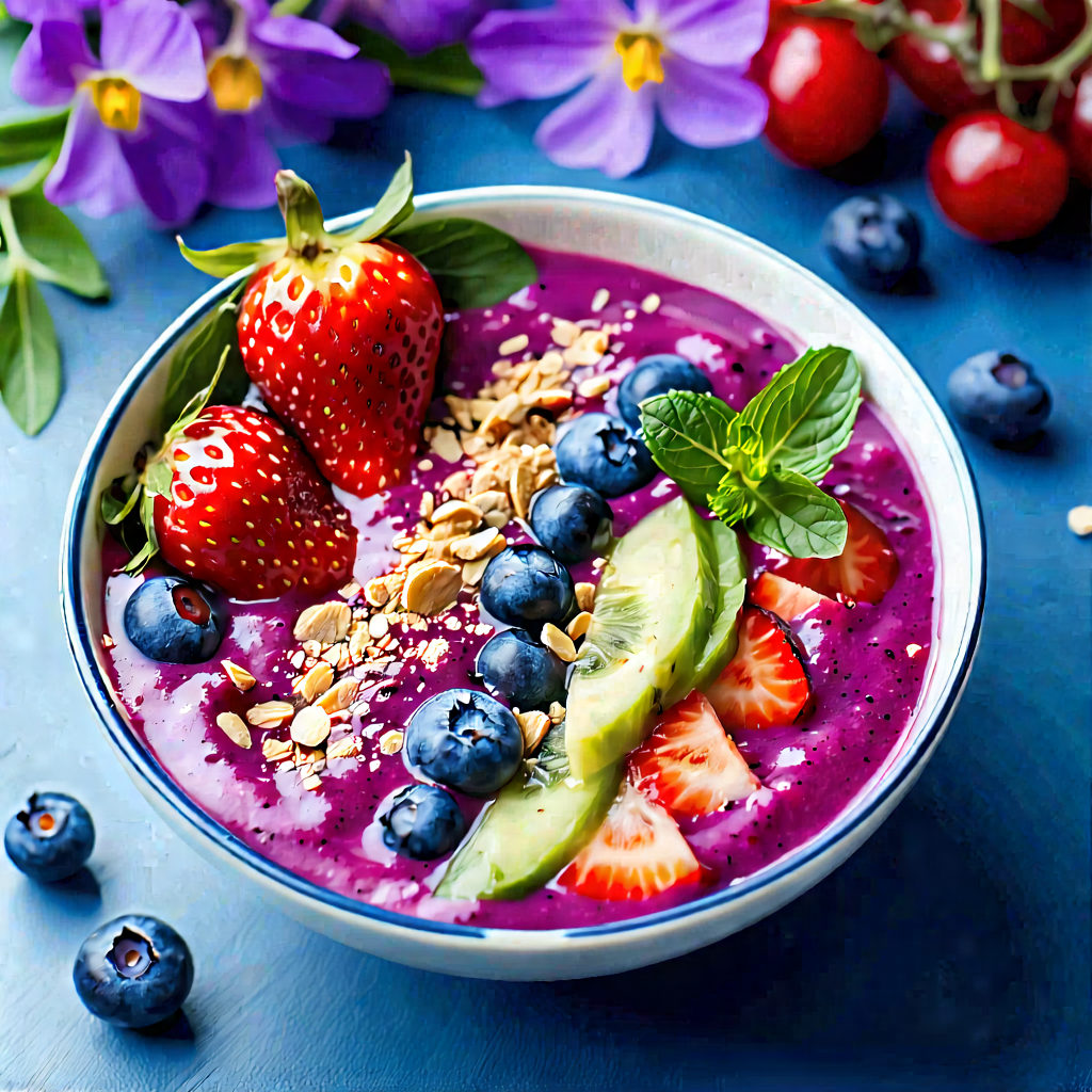 Lifestyle Concept Art: Smoothie Bowl Prepared With Seasonal Produce With Bowl Filled