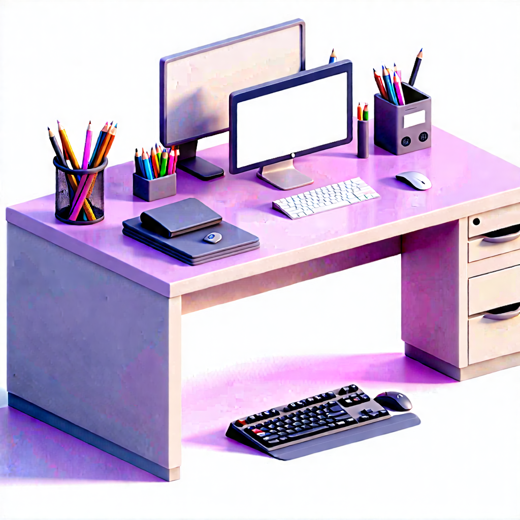 Business Isometric Design: Workplace With Modern Office Supplies On Desk With Computer Desk