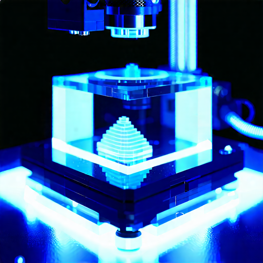 Tech Voxel Art: 3d printer with blue light glow