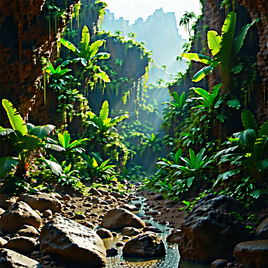 Nature Cinema 4d: Tropical Plants In Rocky Terrain With Beautifully Rendered