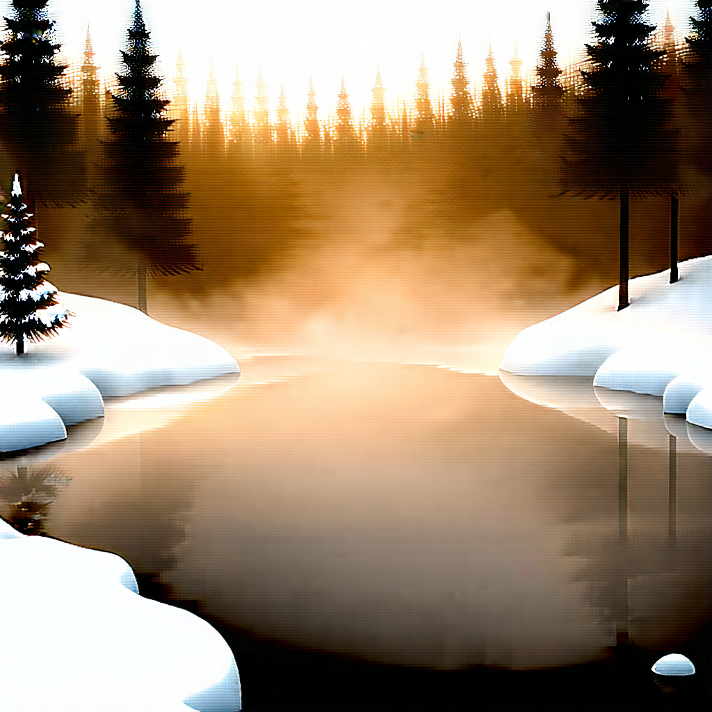 Nature Cinema 4d: Hot Spring Surrounded By Snow-covered Trees With Image, There