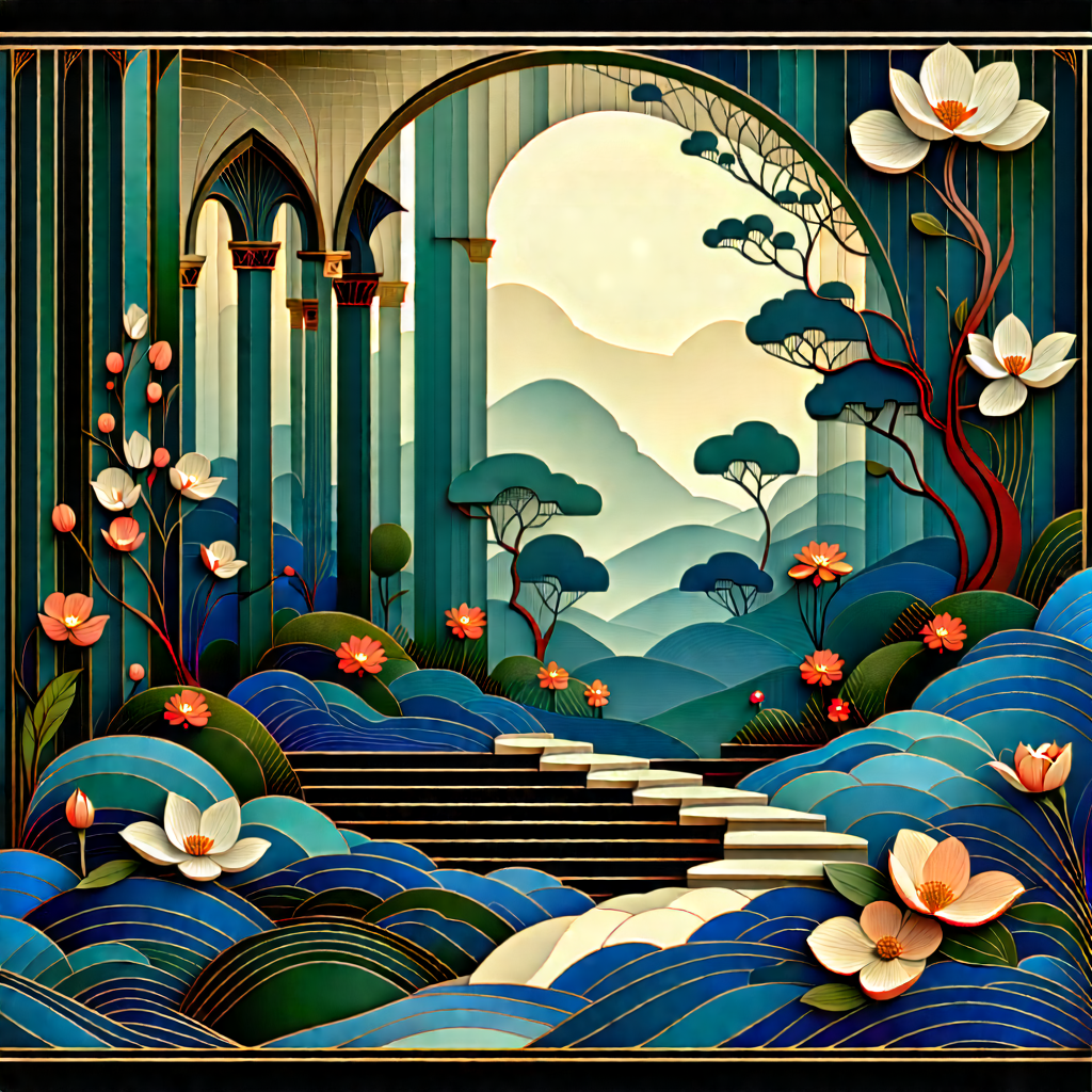 Abstract Art Nouveau Style: Layered Patterns With Painting Beautiful