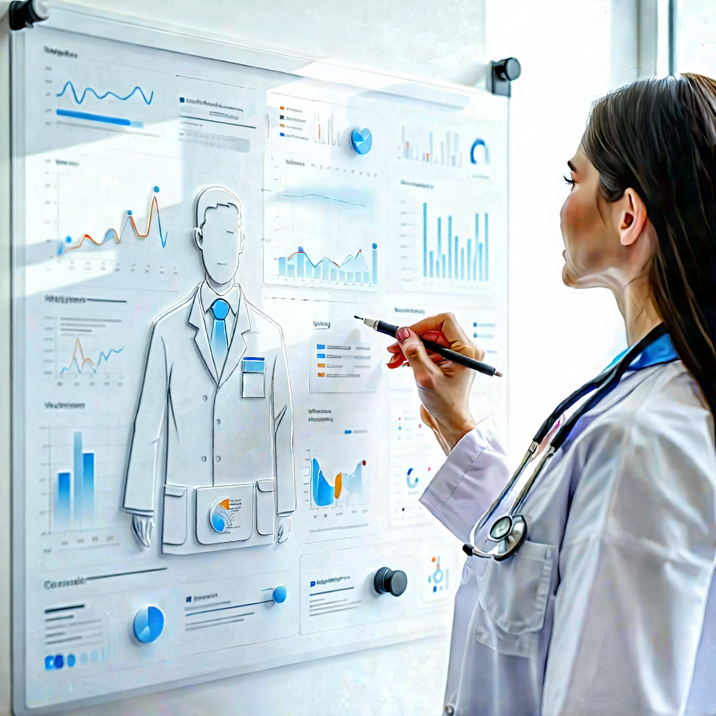 Business Voxel Art: Healthcare professional using digital whiteboard
