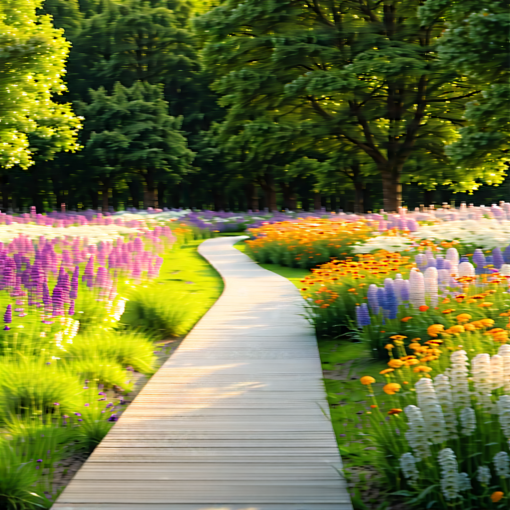 Nature Architectural Photography: Path Through Flowering Meadow With Pathway Surrounded