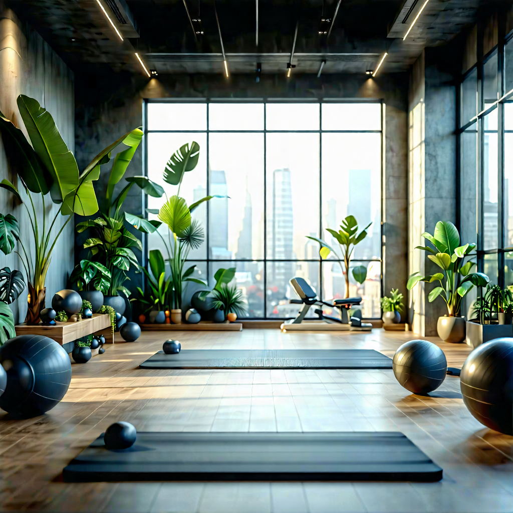 Lifestyle Matte Painting: Wellness scene with fitness equipment