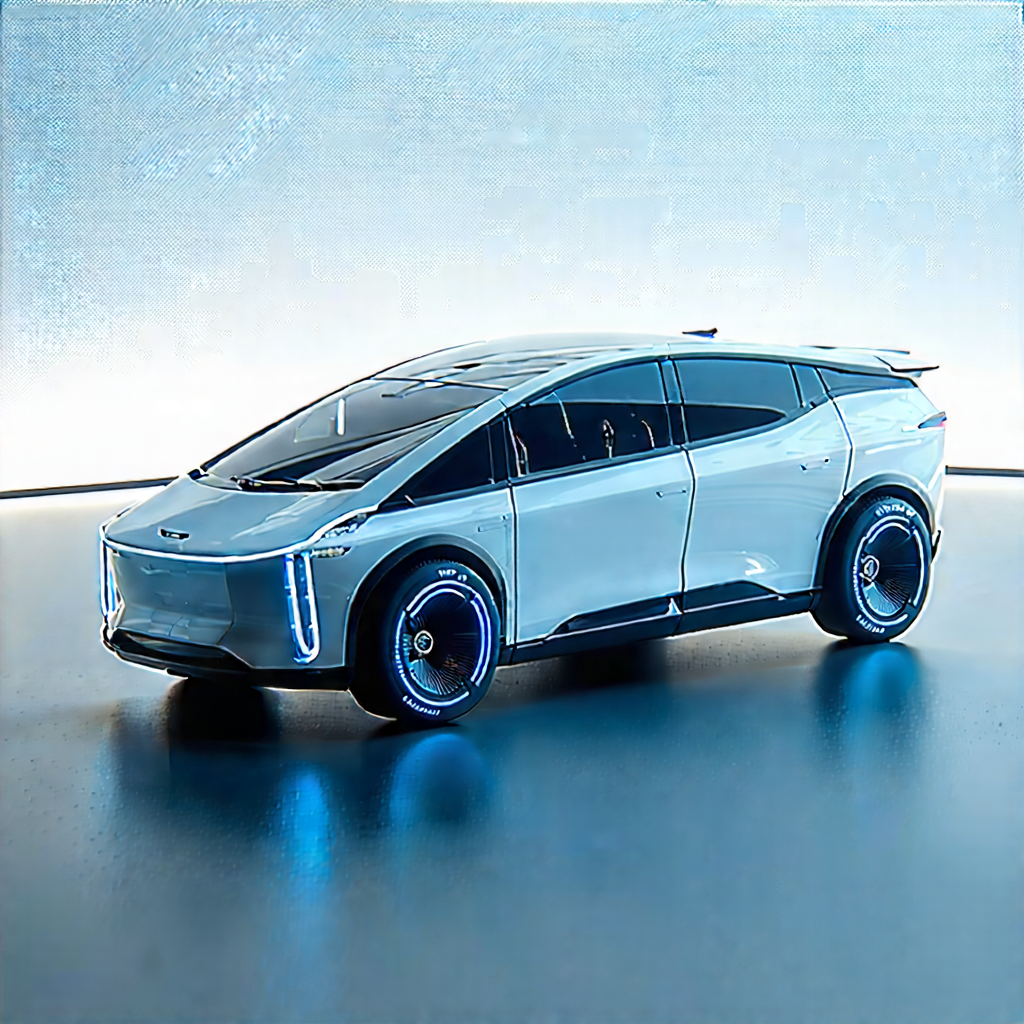 Tech Tilt-shift Photography: Innovative Electric Vehicle (design:1.34) With Futuristic Sleek