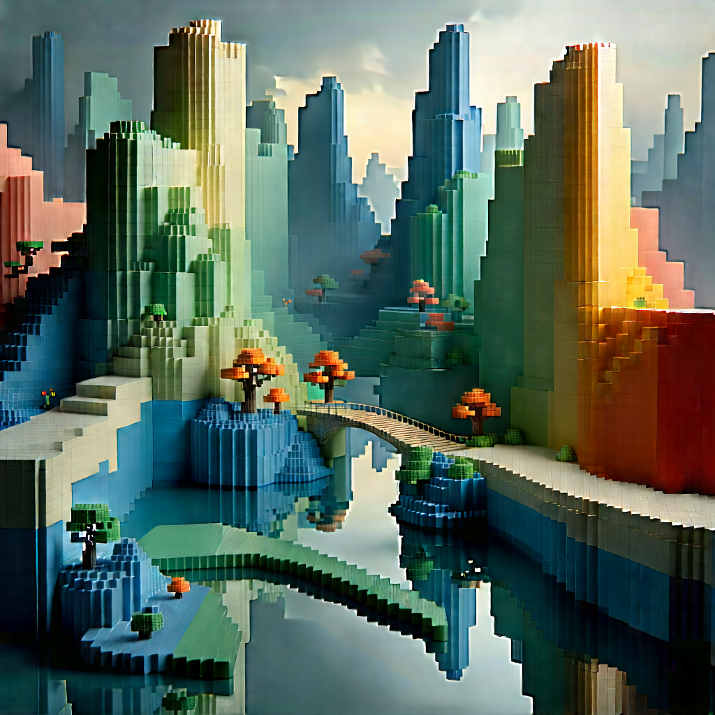 Abstract Voxel Art: Dynamic Composition With Muted Color Palette With Digital Artwork