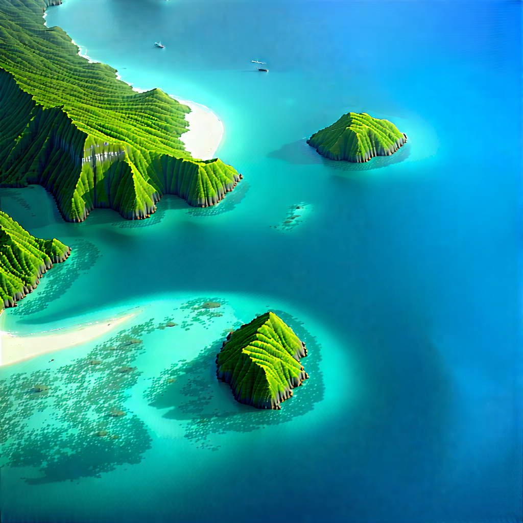 Nature Macro Photography: Aerial View Of Coastal Islands With Beautiful Blue