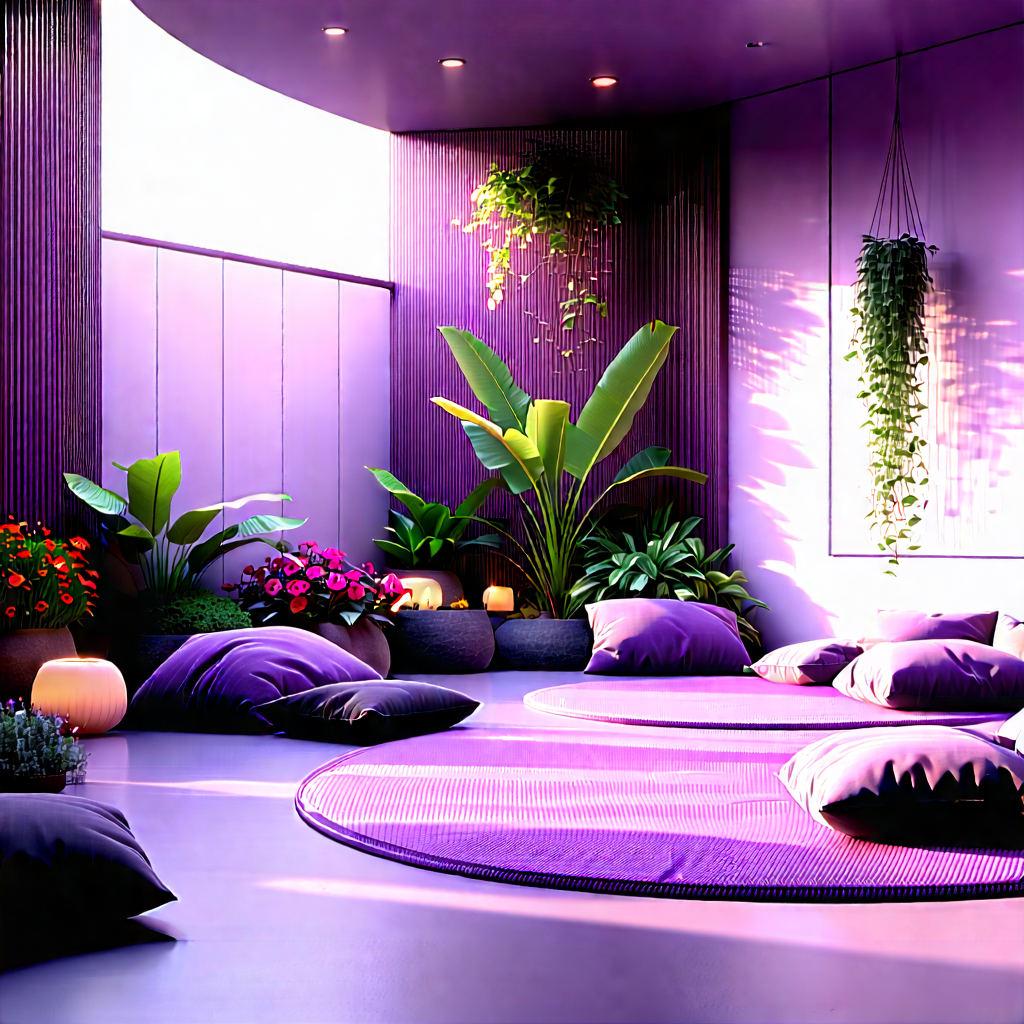 Lifestyle Blender Artwork: Balcony Garden With Comfortable Textiles With Large, Purple