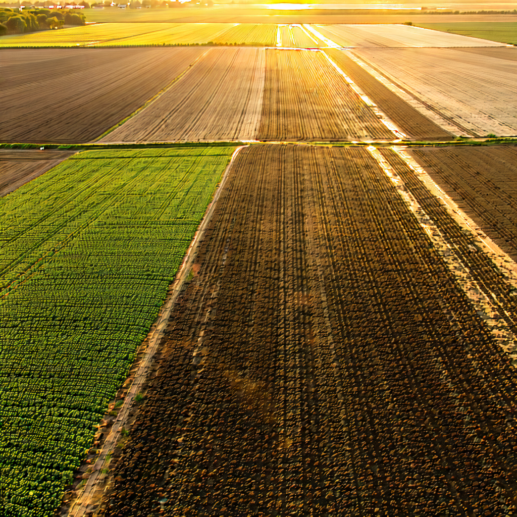 Nature Stock Photography: Aerial View Of Agricultural Fields With Large, Lush