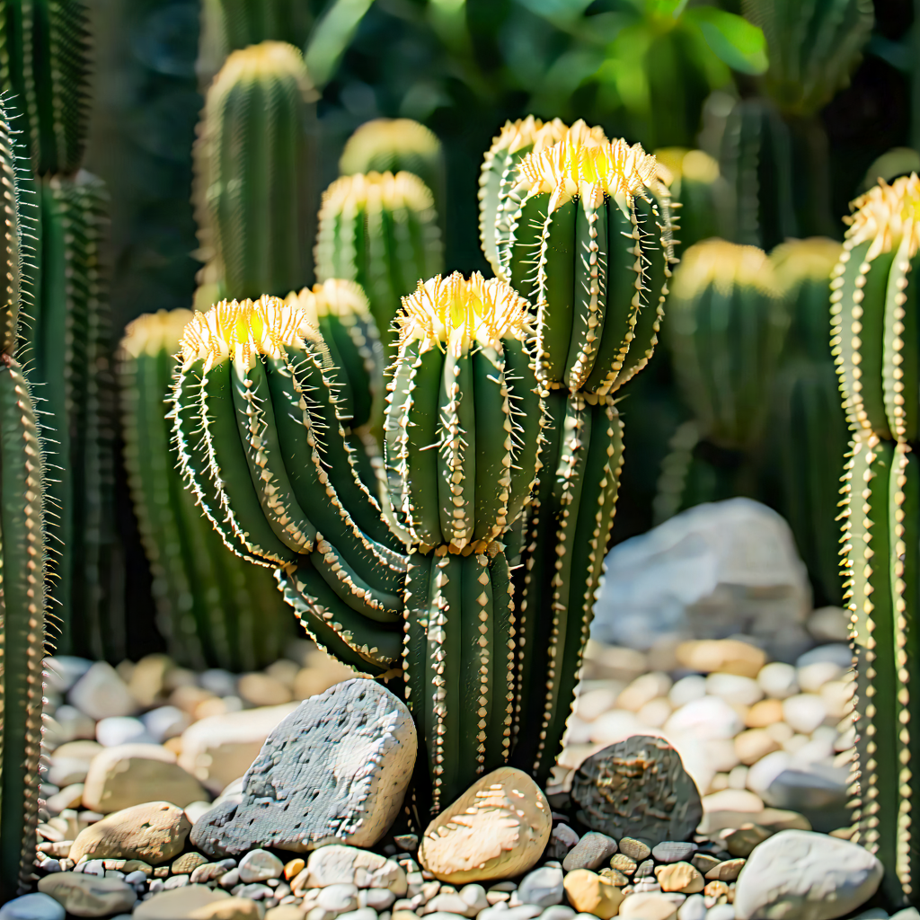 Nature Tilt-shift Photography: Cactus In Natural Setting With Rocky Area