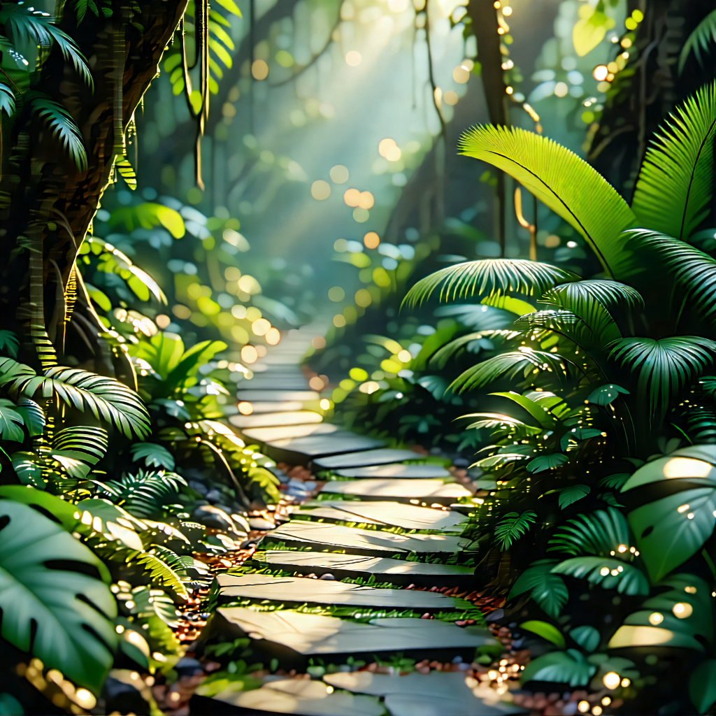 Nature Graphic Design: Path Through Tropical Jungle With Serene Forest