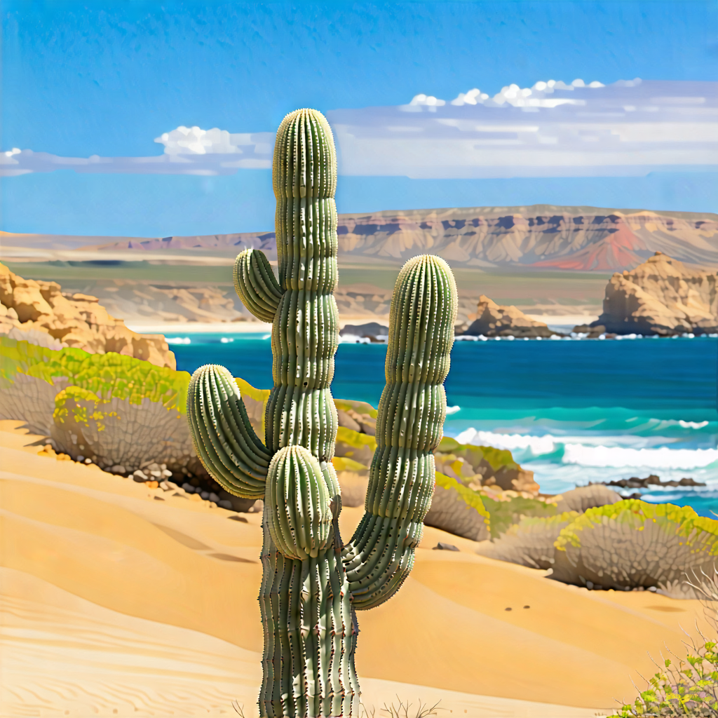 Nature Pencil Sketch: Cactus In Coastal Environment With Beautiful Desert
