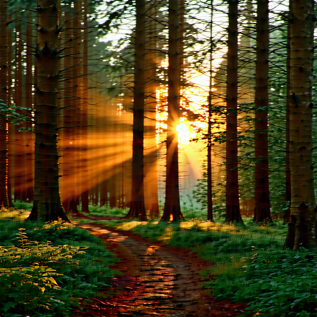 Nature Architectural Photography: (forest:1.36) Scene During Sunset With Beautiful Sunset