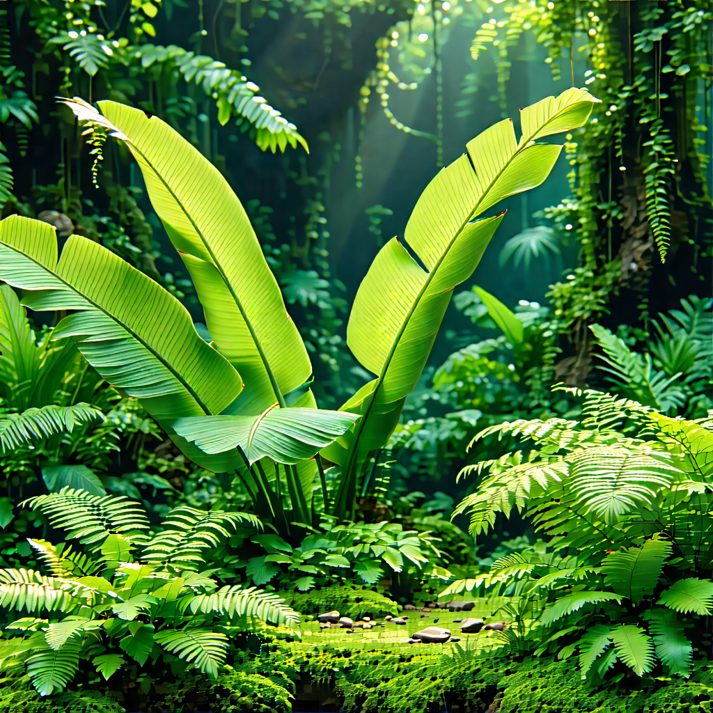 Nature Tilt-shift Photography: Tropical Plants In Natural Setting With Lush Green