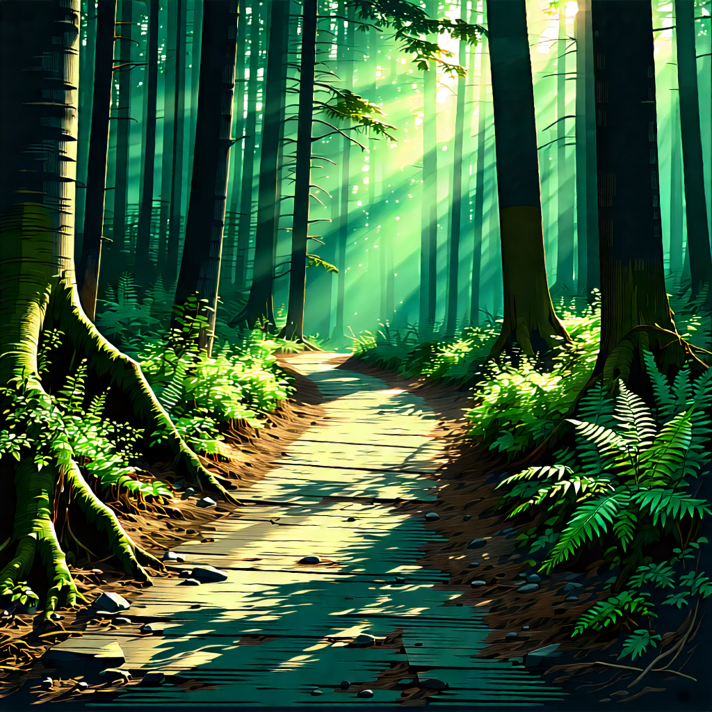 Nature Woodcut Print: Path Through Dense Forest With Forest Path