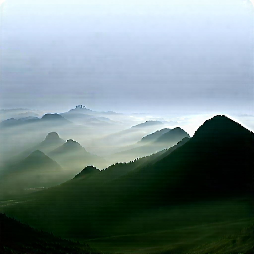 Nature Digital Art: (mountain:1.42) range during foggy morning
