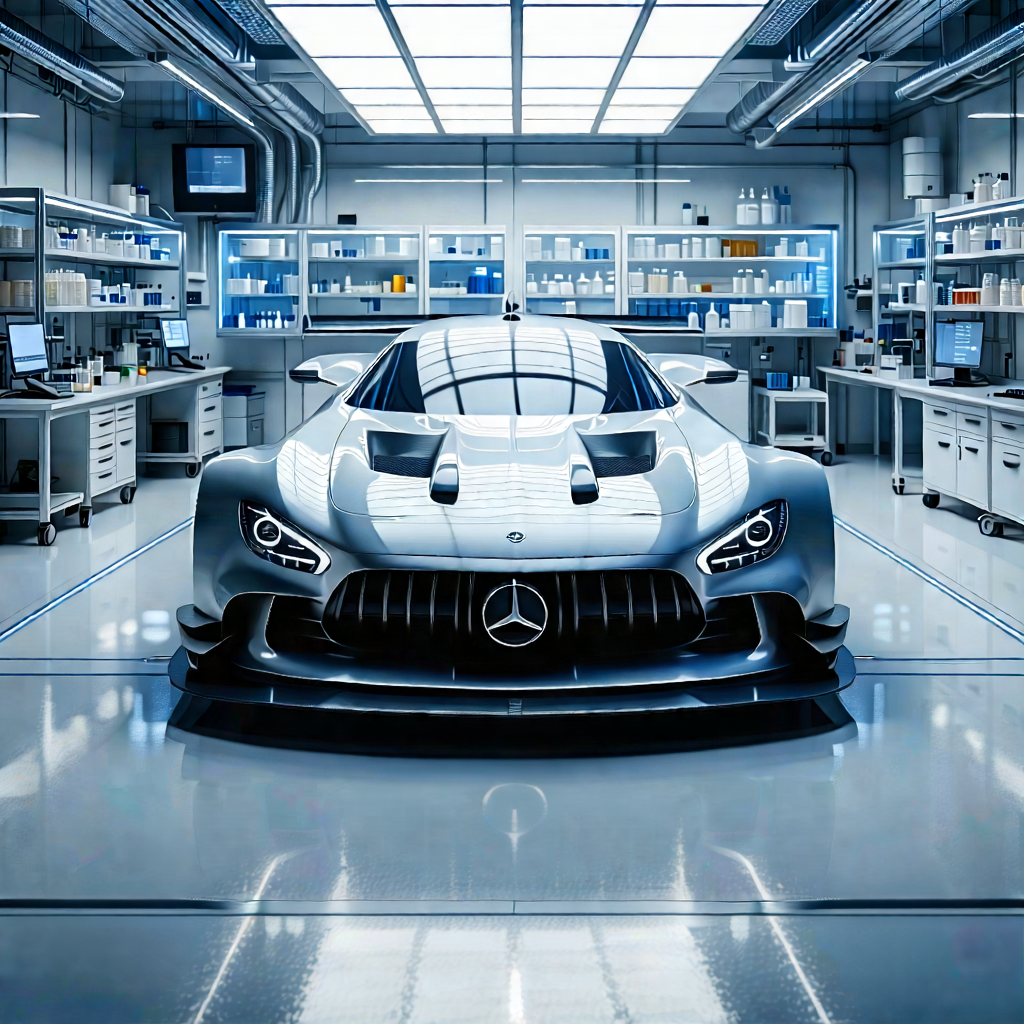Tech Aerial Photography: Automotive Technology In Modern Laboratory With Large, Silver