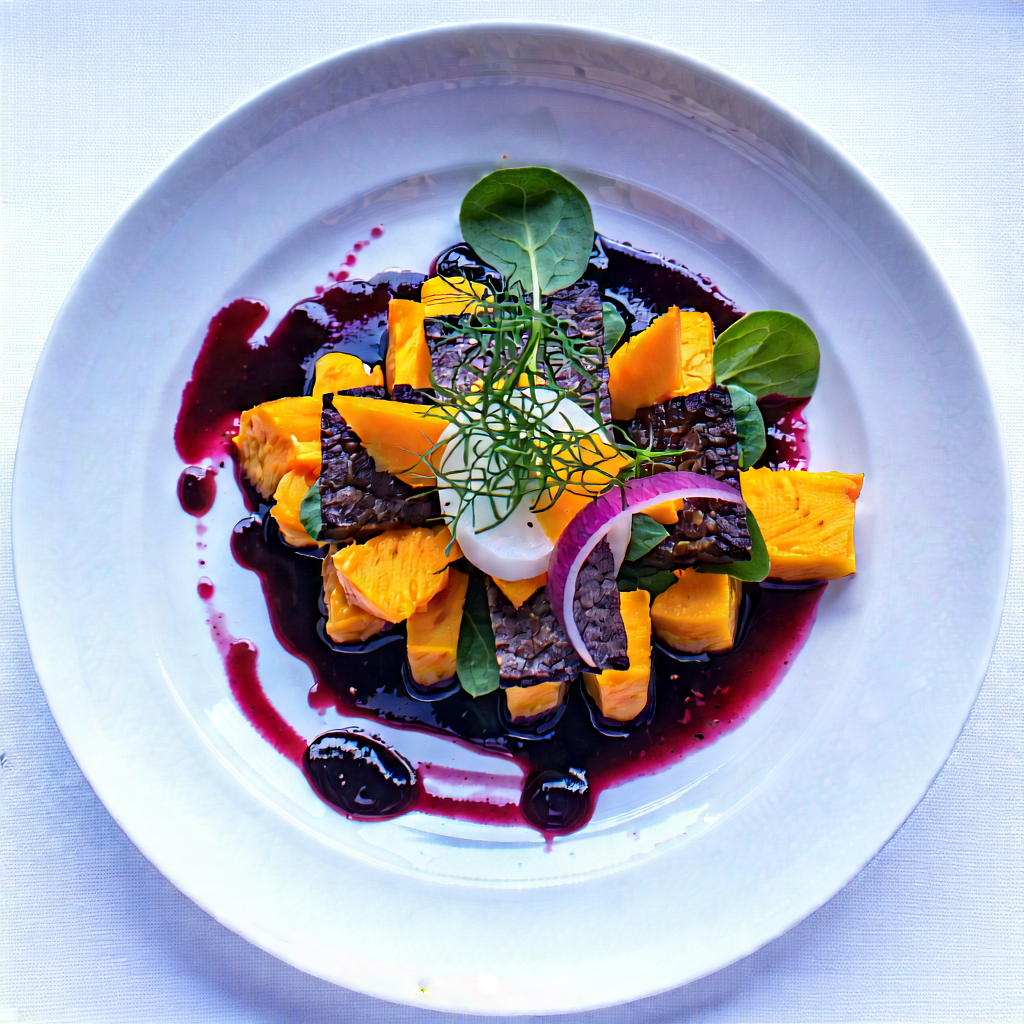 Lifestyle Lithograph: Plant-based Dish Prepared With Seasonal Produce With White Plate