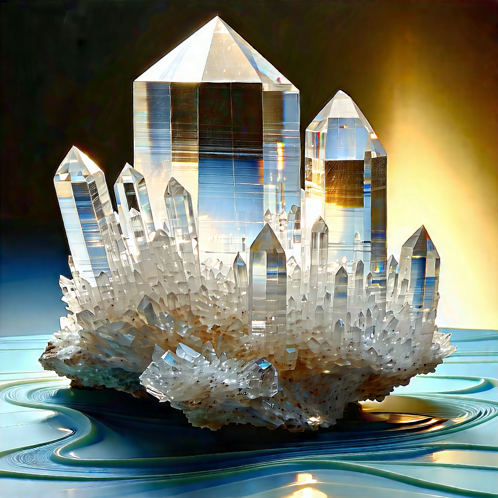 Abstract Woodcut Print: Crystal Assembly With Texture With Large, Clear