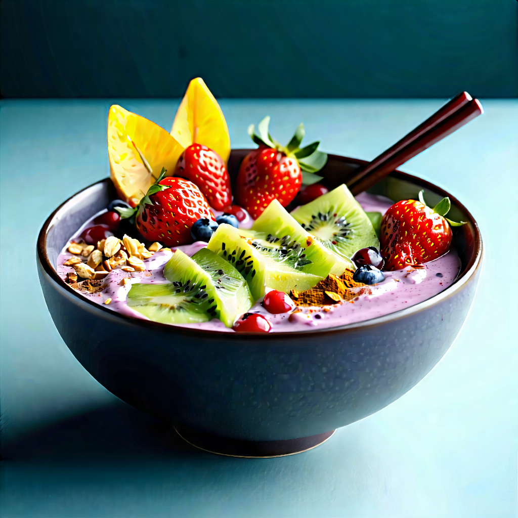 Lifestyle Charcoal Drawing: Smoothie Bowl Prepared With Seasonal Produce With Large Bowl