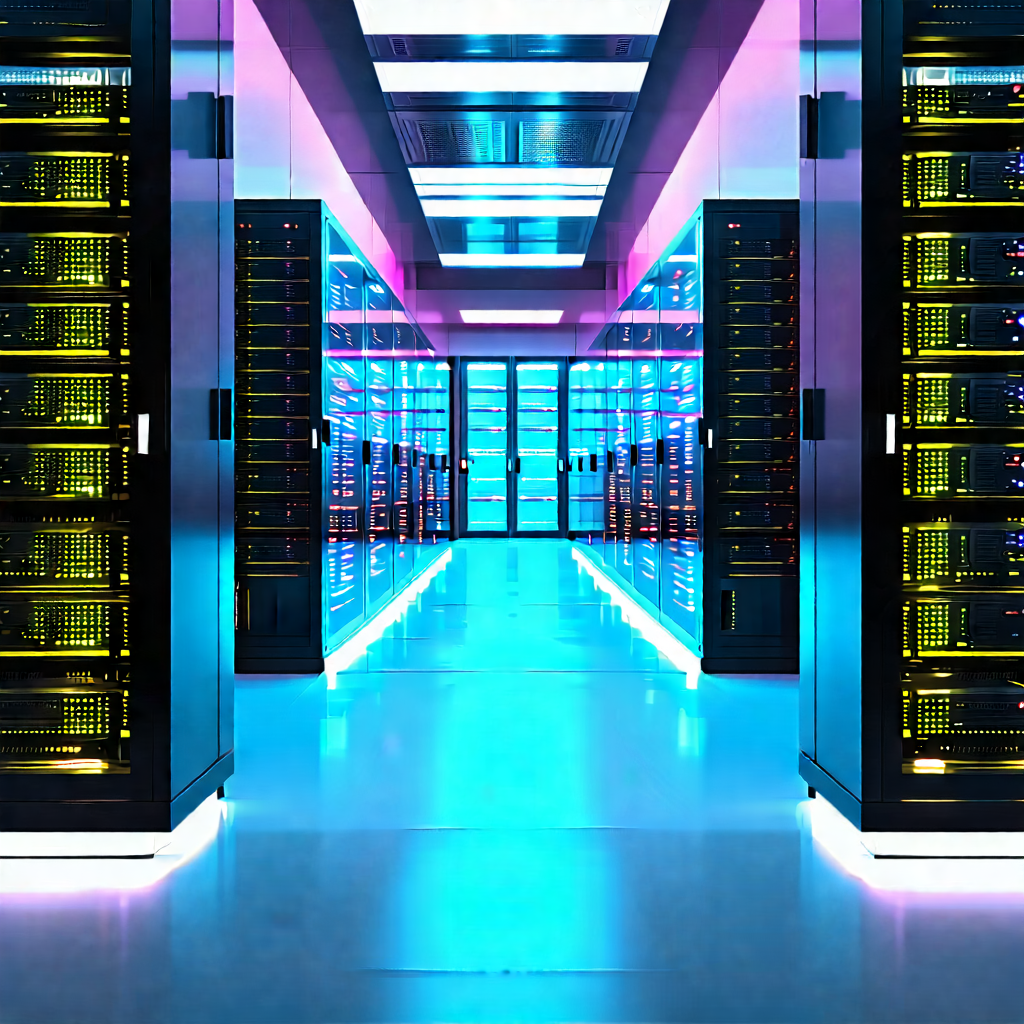 Tech Long Exposure Photography: Server Rack With Neon Accents With Image, There