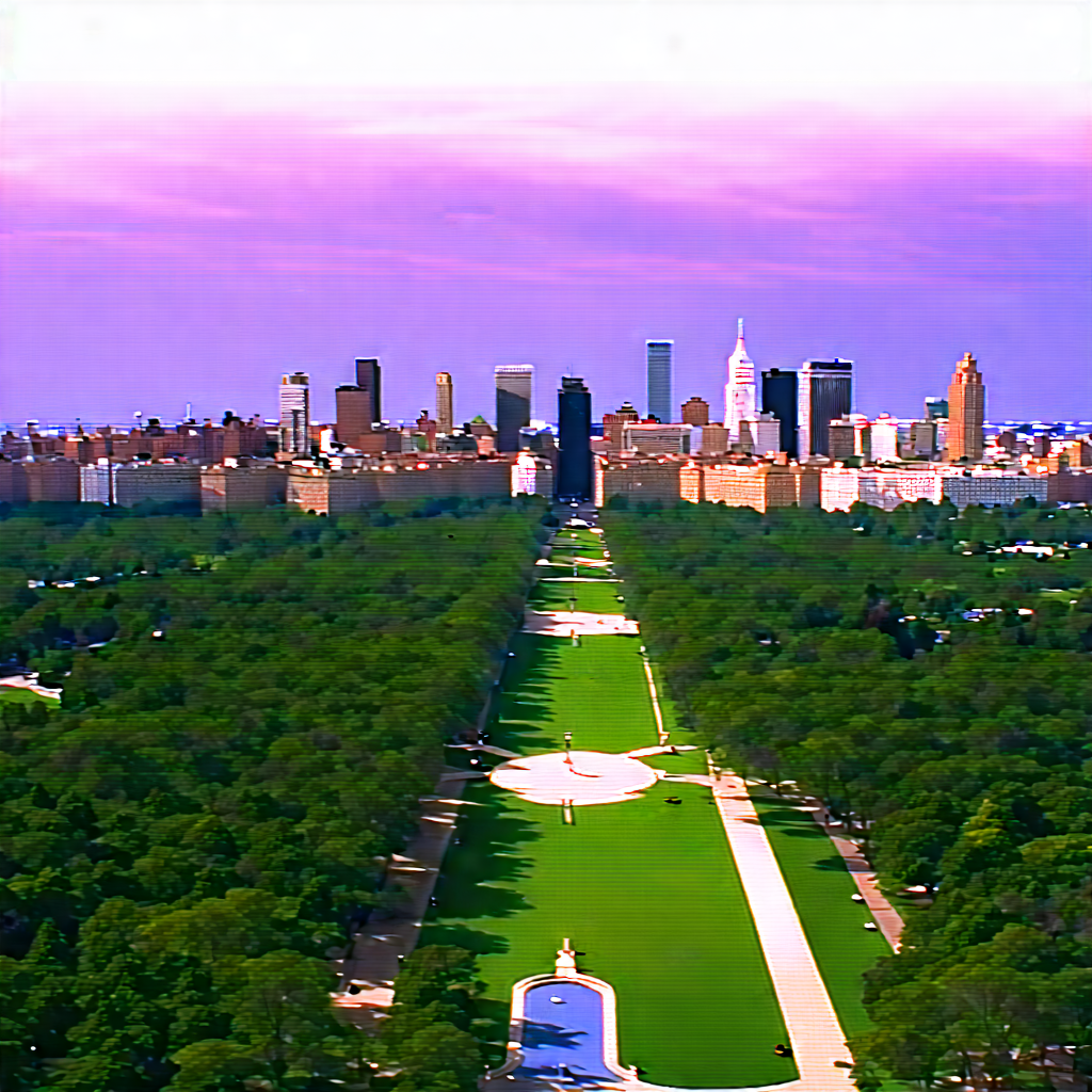 Urban Gouache Painting: Aerial View Of Central Park With Large City