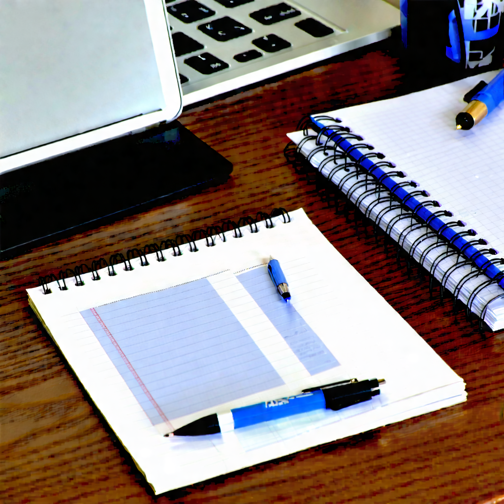 Business Matte Painting: Workplace with notebooks and pens on desk