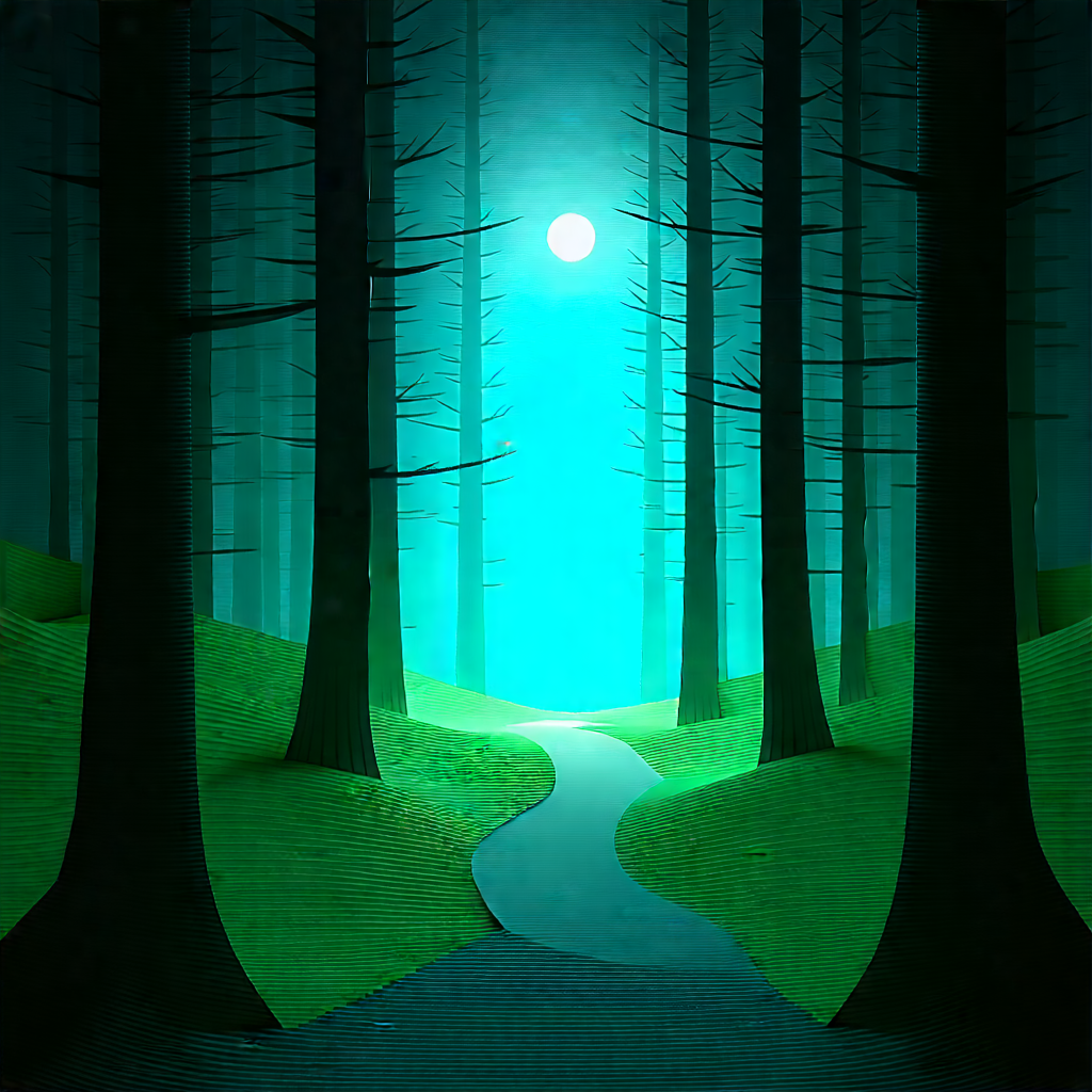 Nature Blueprint Style: Forest scene during night