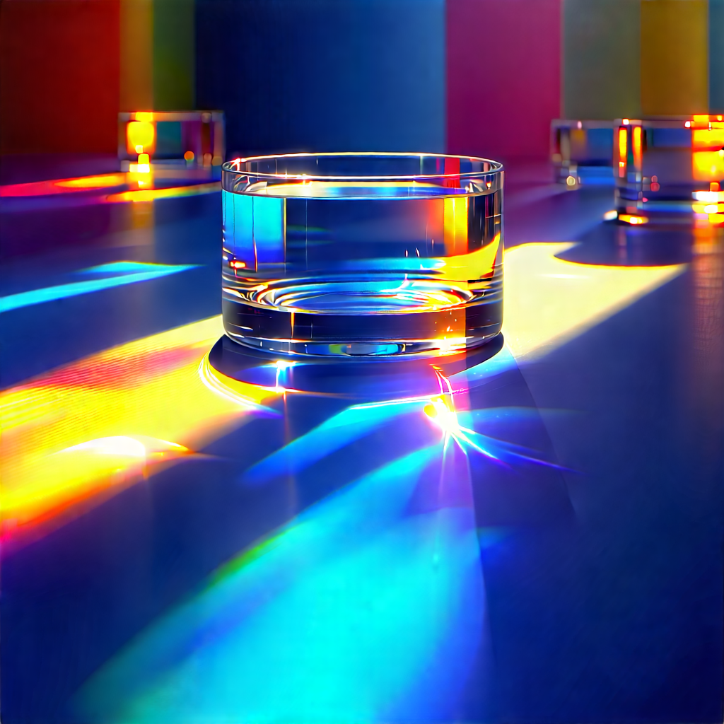 Abstract Technical Illustration: Abstract Interpretation Of Light Refraction With Glass Water