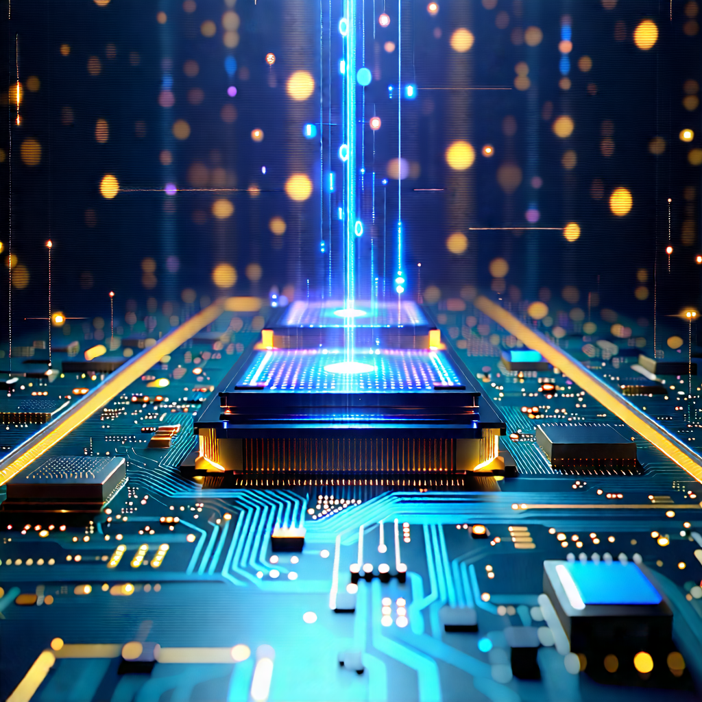 Tech Graphic Design: Quantum computer with data streams