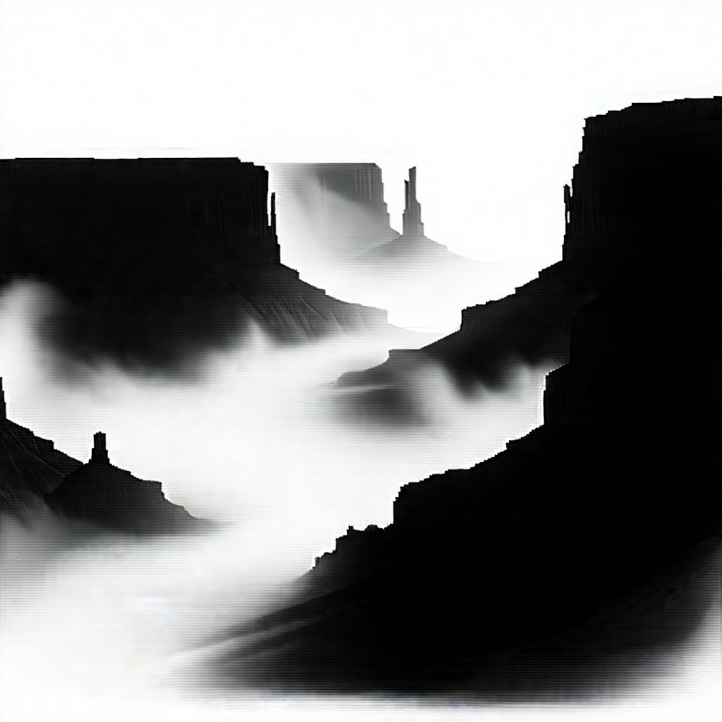 Nature Pencil Sketch: (mist:1.17) over canyon floor