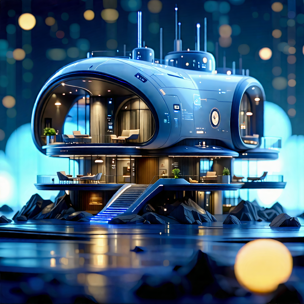 Tech Concept Art: (futuristic:1.27) Smart Home With Futuristic, Blue,
