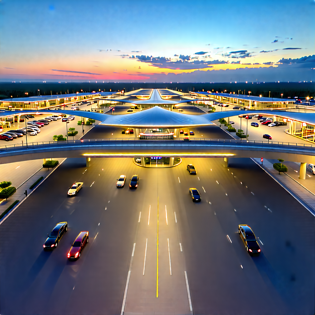 Urban Concept Art: Aerial View Of Transportation Hub With Busy Highway