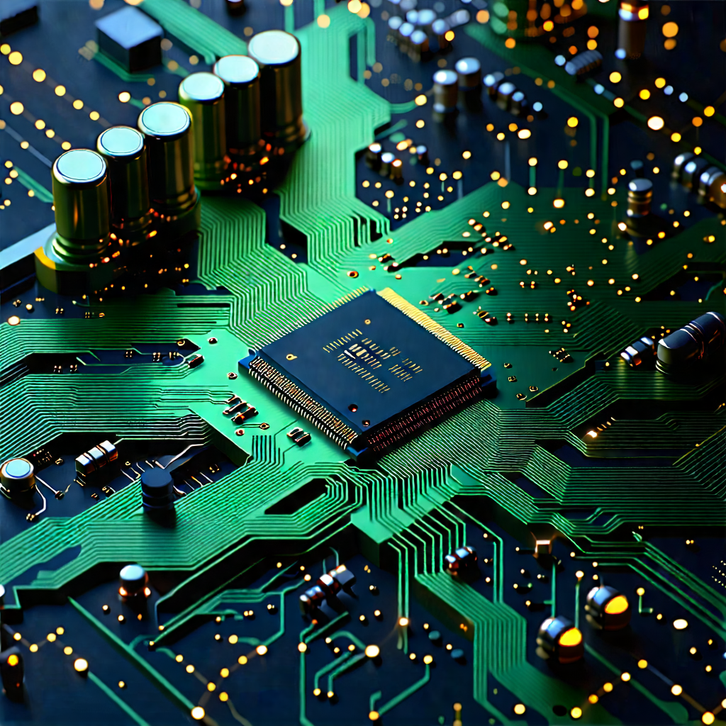 Tech Ink Drawing: Circuit board with digital particles