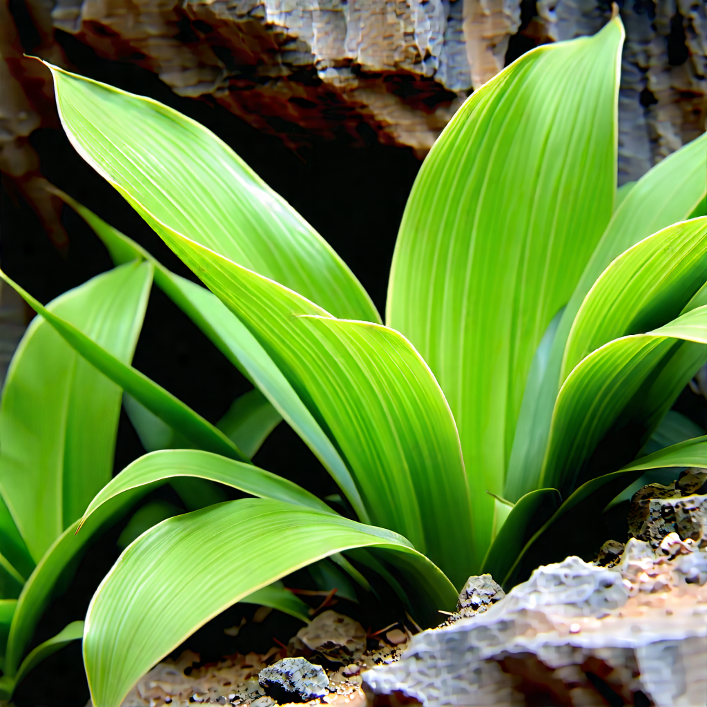 Nature Macro Photography: Tropical Plants In Rocky Terrain With Large Green