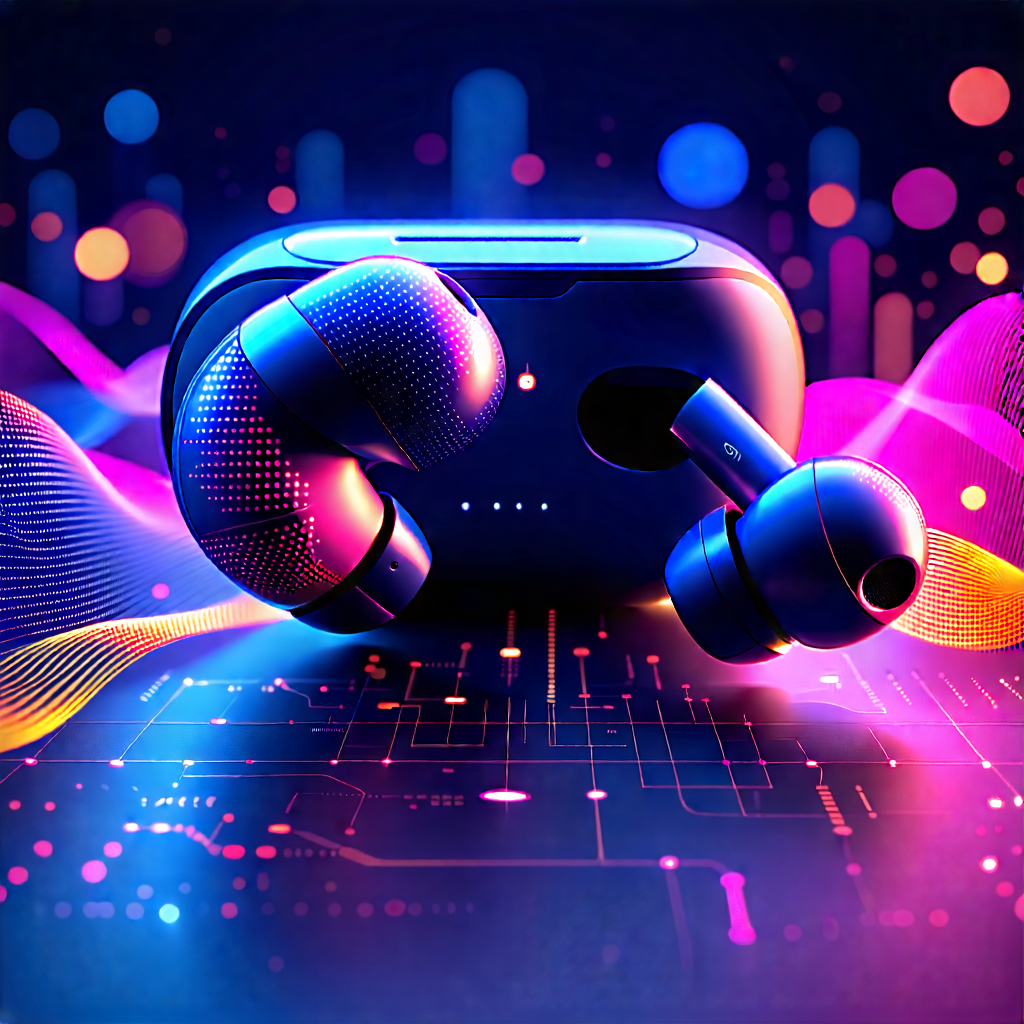Tech Voxel Art: Wireless Earbuds With Data Visualization With Pair Headphones