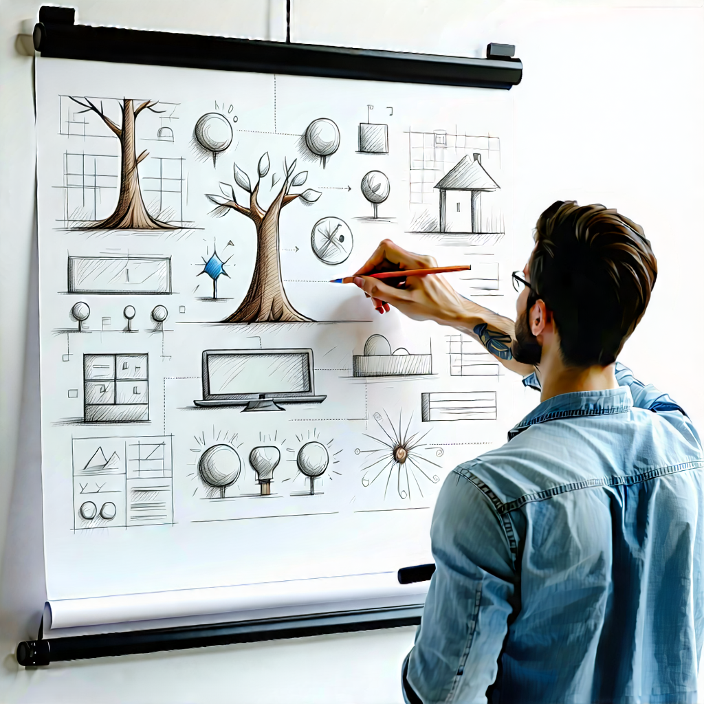 Business 3D Render: Creative professional using digital whiteboard