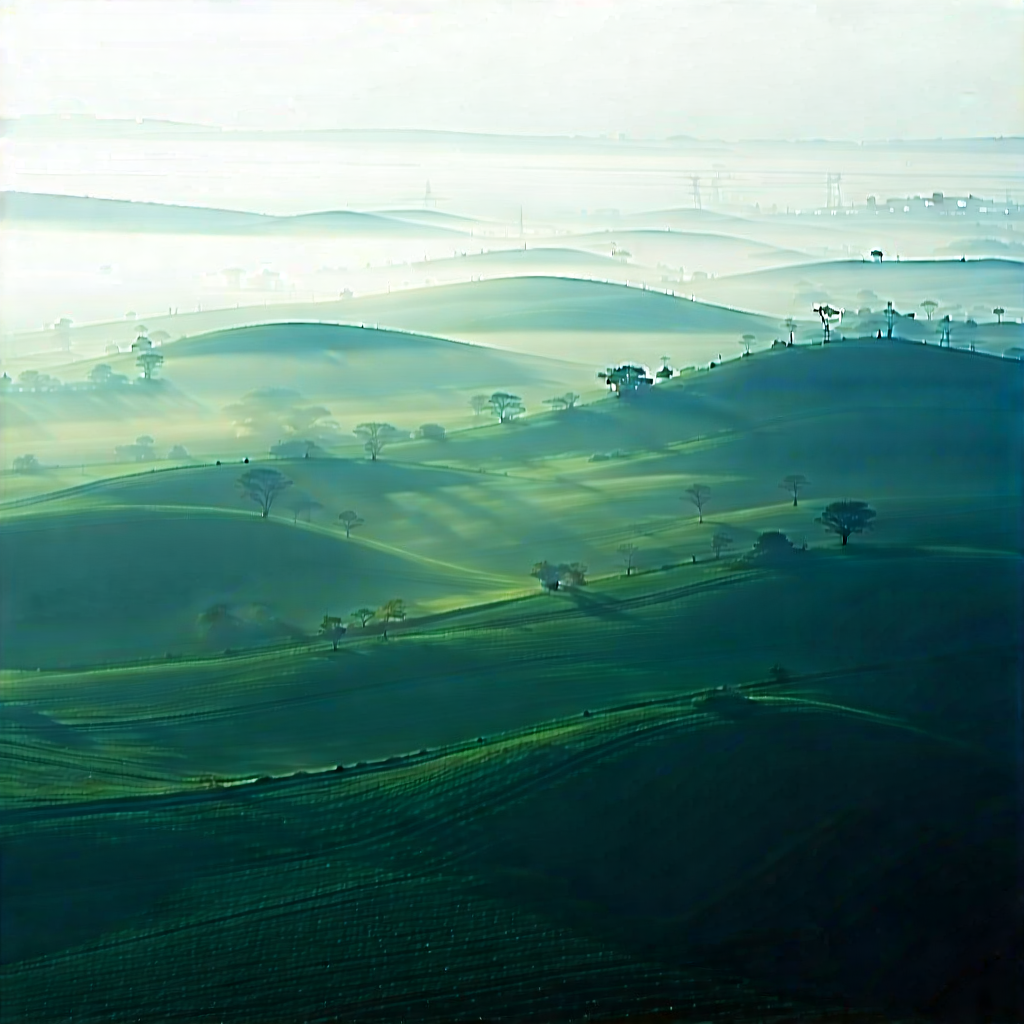 Nature Long Exposure Photography: Rolling Hills During Foggy Morning With Beautiful Landscape