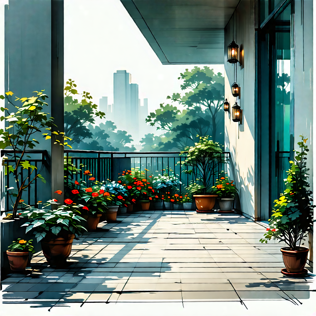 Lifestyle Etching: Balcony Garden With Minimalist Decor With Beautifully Designed
