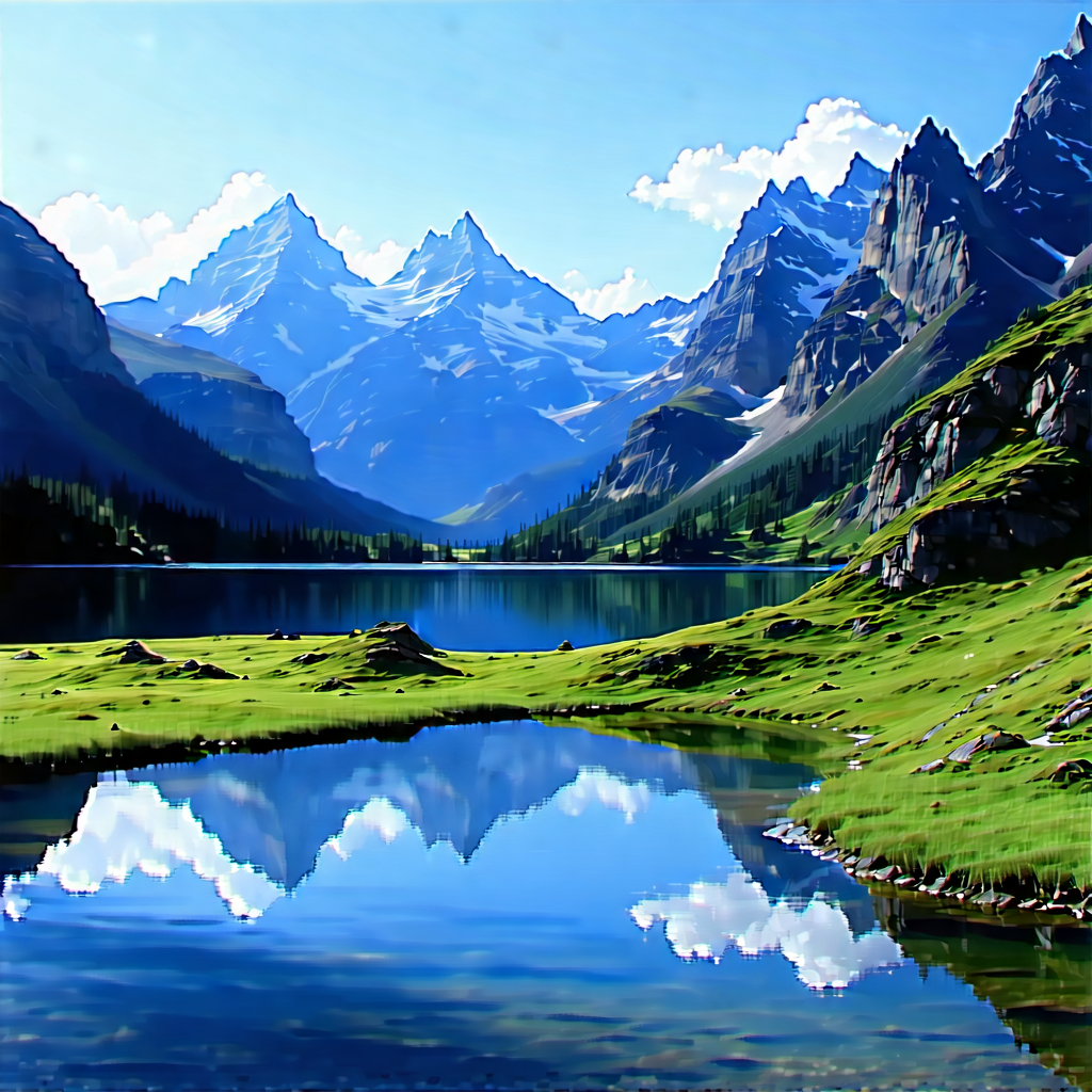 Nature Macro Photography: Tranquil Pond Surrounded By Mountain Peaks With Serene Mountain