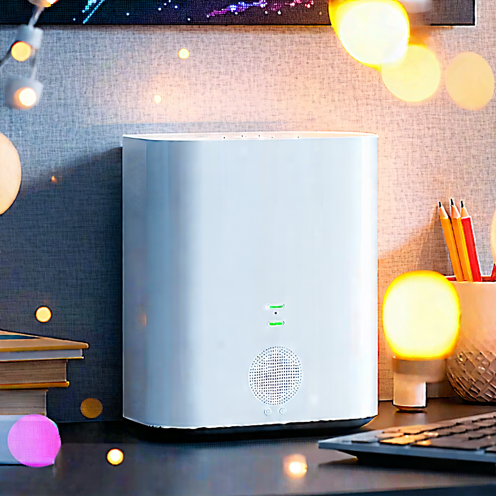 Tech Stock Photography: Smart Home Device With Digital Artwork With White Device