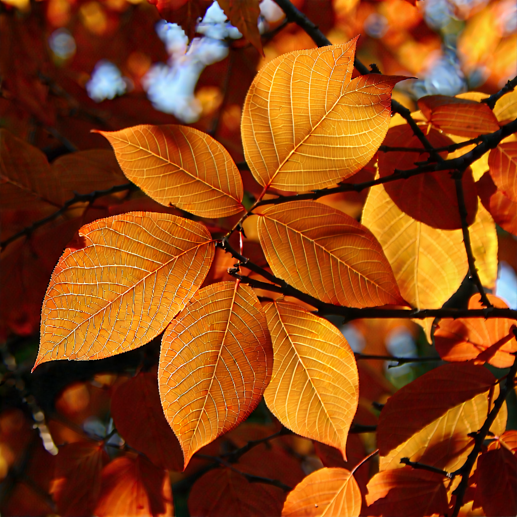 Nature Abstract Design: Autumn Leaves In Natural Setting With Tree Multitude