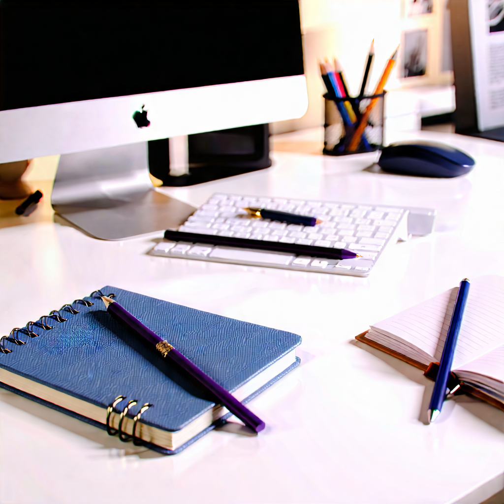 Business Octane Render: Workplace with notebooks and pens on desk