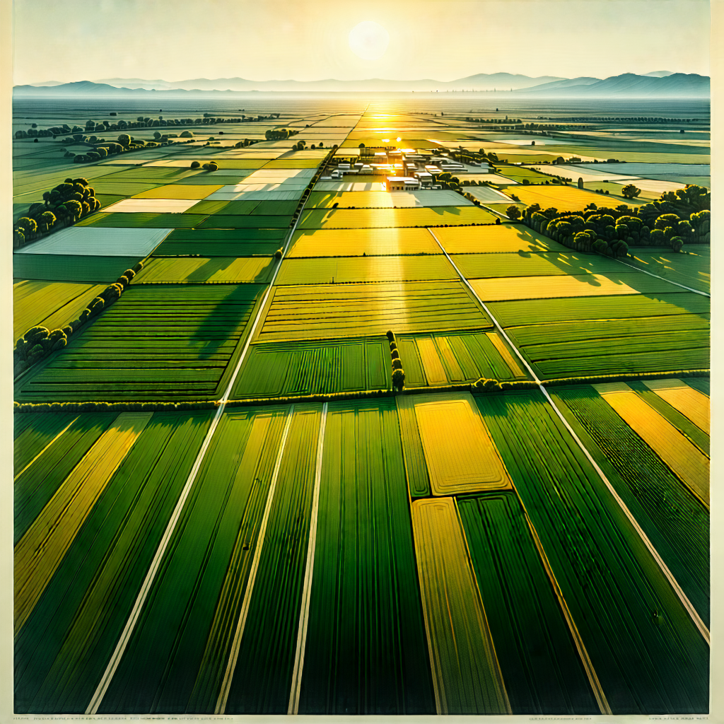 Nature Lithograph: Aerial View Of Agricultural Fields With Painting Large,