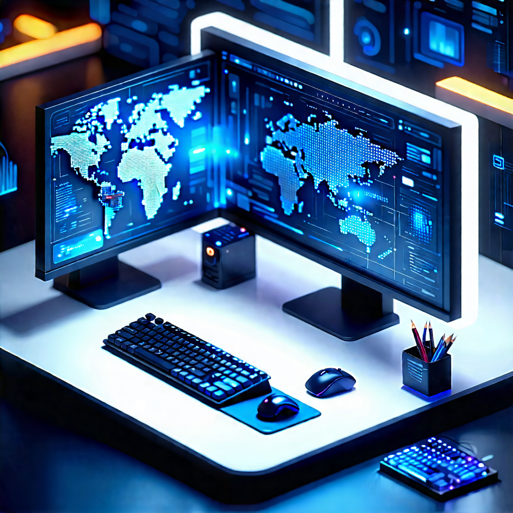 Tech Isometric Design: Futuristic digital workspace
