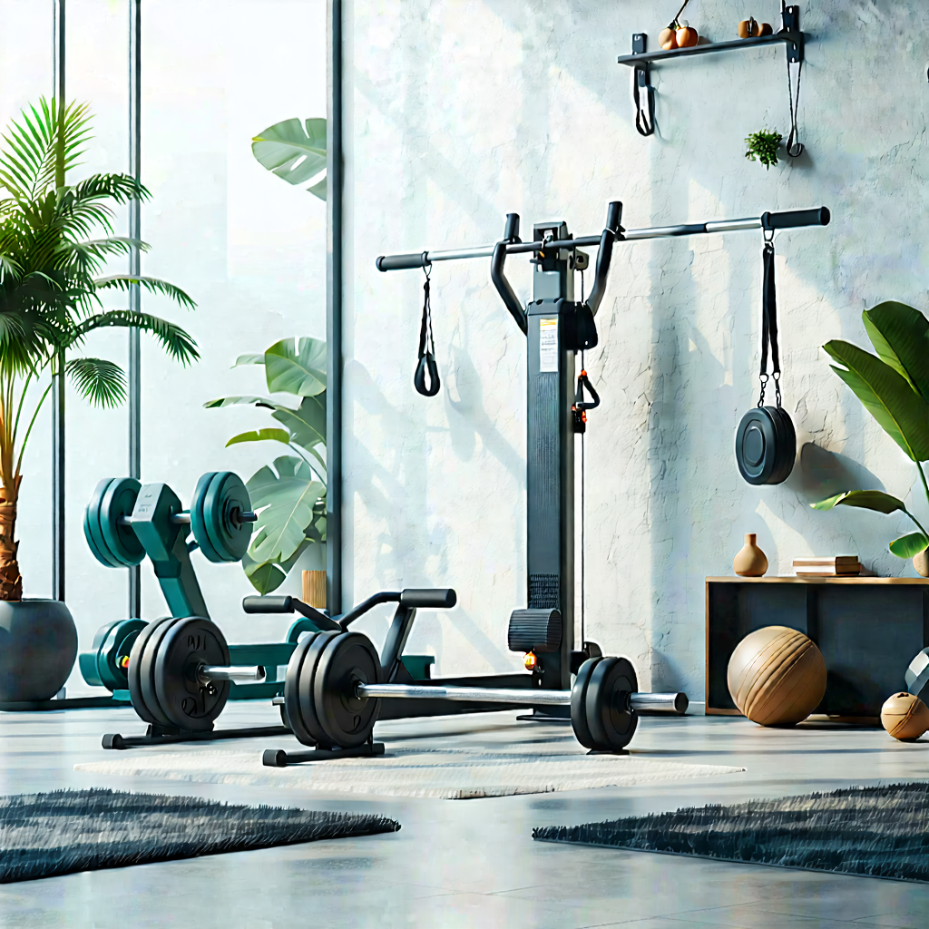 Lifestyle Diagram Style: Wellness Scene With Fitness Equipment With Image, There