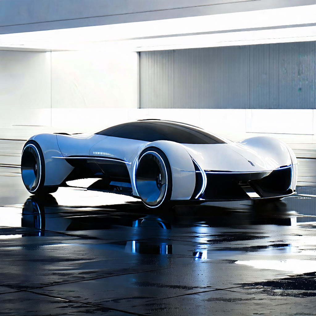 Tech Matte Painting: Innovative Electric Vehicle Design With White, Futuristic-looking